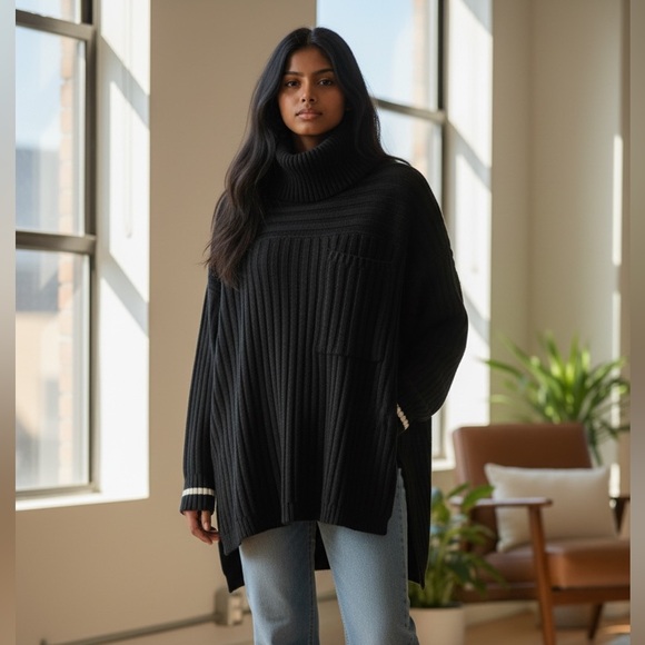 Elan Sweaters - NWT Elan Ribbed Turtleneck Black Tunic Sweater Size Small